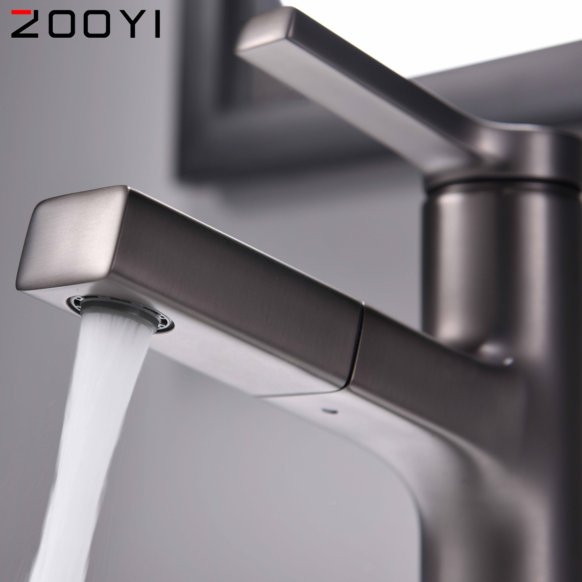 中邑跨境电商热销枪灰色浴室面盆龙头洗手盆冷热混水伸缩抽拉龙头