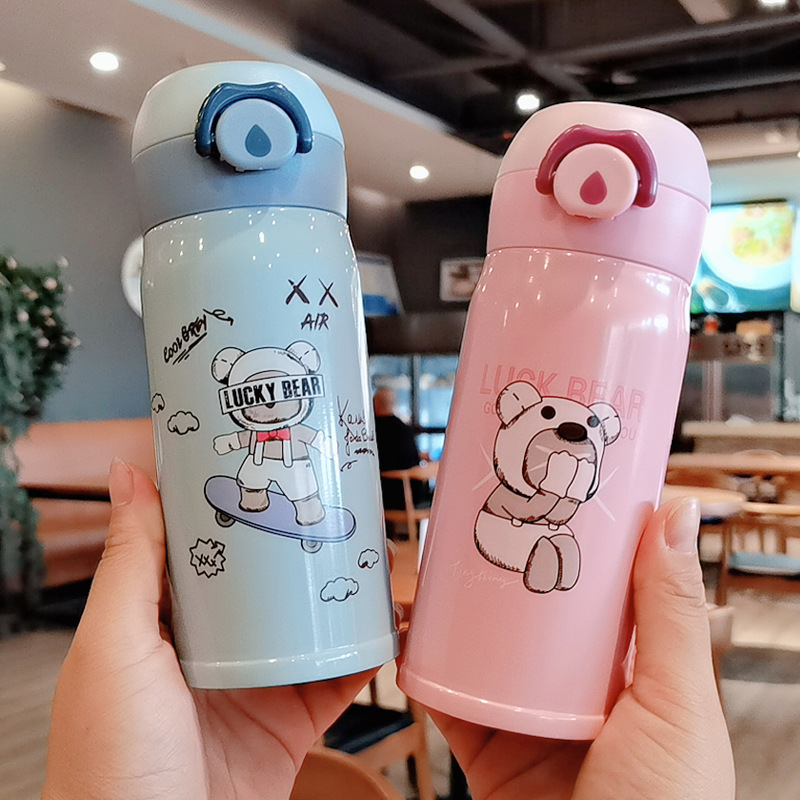 新款弹跳盖304不锈钢保温杯卡通动物图案学生男女时尚儿童水杯子