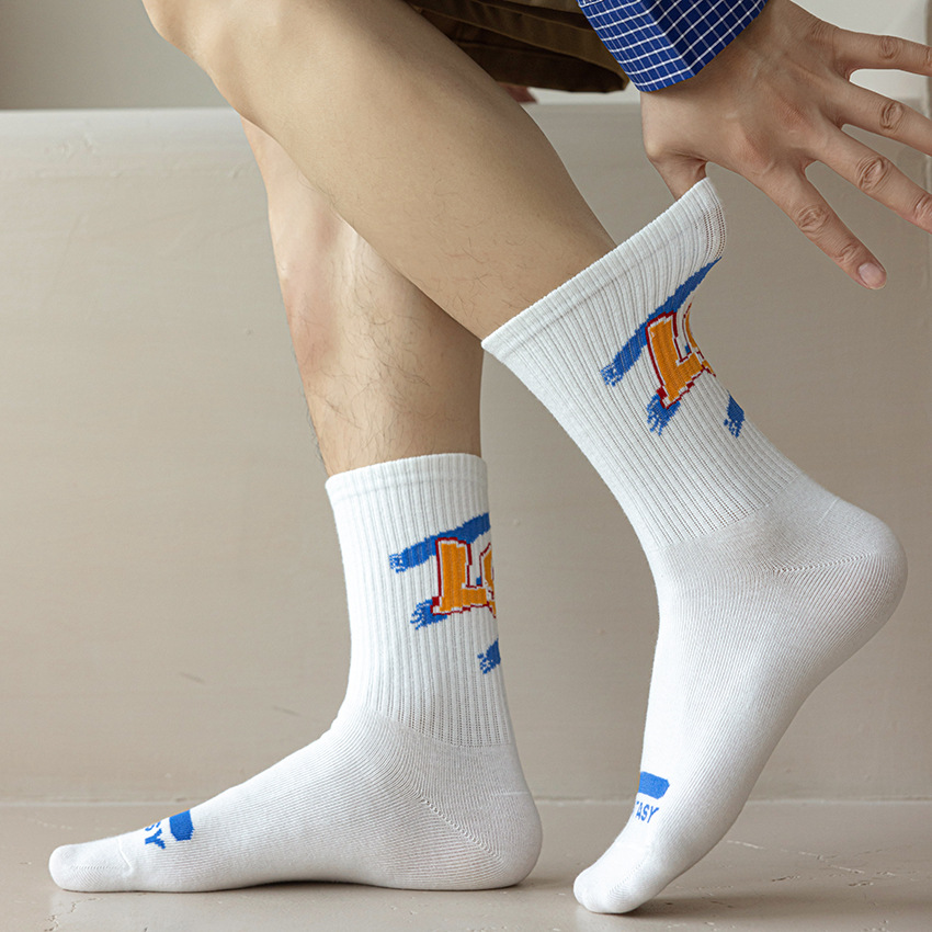 Autumn New Men's Long Socks Letter Pattern Long Sports Cotton Socks Casual Sports Style Cross-Border Supply