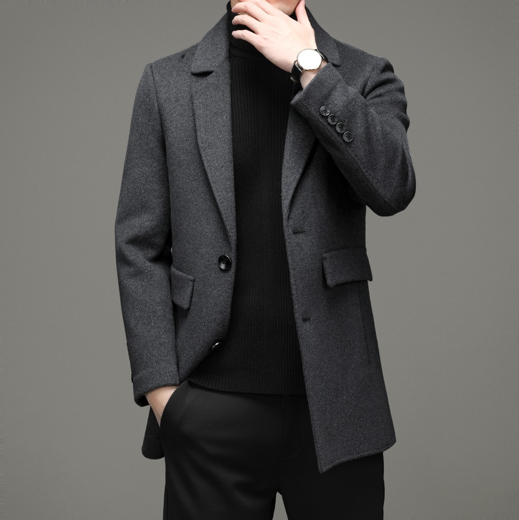 2021秋冬风衣正品男士双面羊绒呢子大衣中年中长款西装领毛呢外套