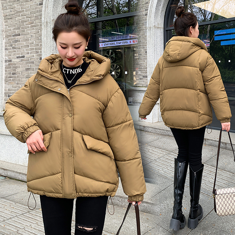 European Goods 2023 Winter Hooded down Jacket Women's Short Drawstring Hong Kong Style Small Loose Cotton Padded Jacket Korean Style Coat