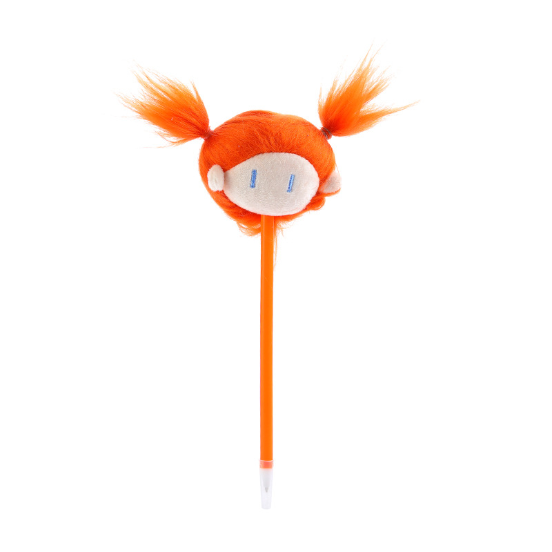 Ins Cute Cartoon Cotton Doll Head Ballpoint Pen Dopamine Bun Doll Pompom Pen Diy Writing Stationery