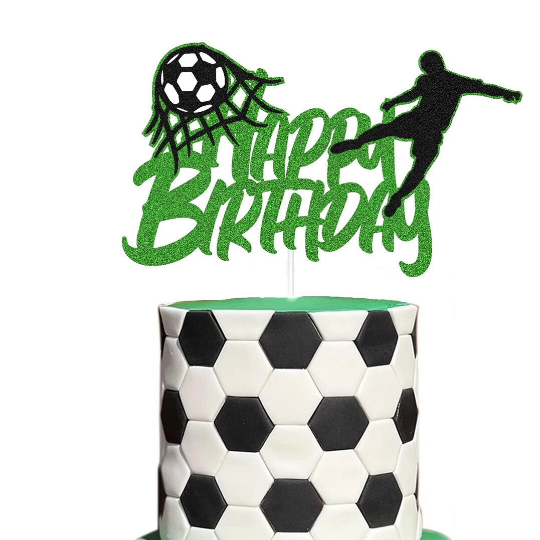 创意男子女子足球蛋糕装饰 足球场运动主题生日快乐甜品台插签