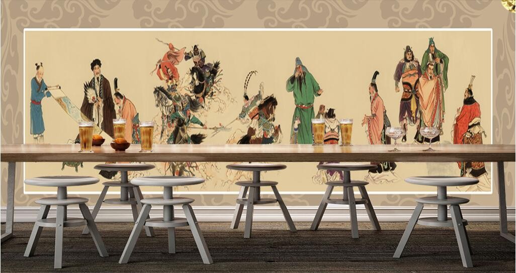 曹操短歌行古诗词背景墙壁画三国人物三顾茅庐墙纸羊皮卷战国地图