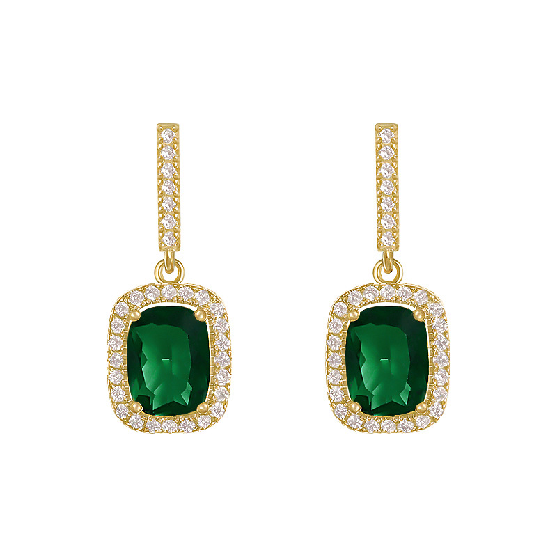 Small Emerald Earrings Female Online Influencer Elegant Earrings 2023 New Trendy Simple Vintage Earrings 925 Silver Needle