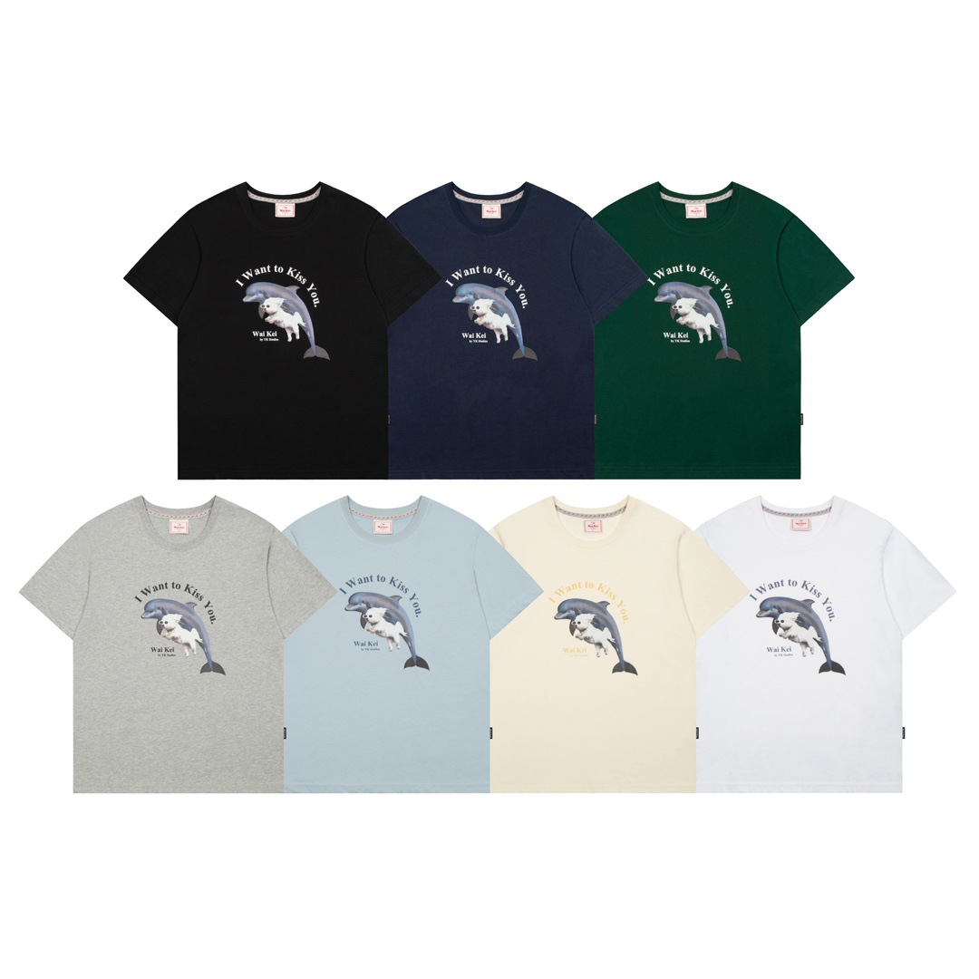 waikei金珉奎明星同款鲨鱼短袖辣妹美少女短袖运动休闲短袖学院风