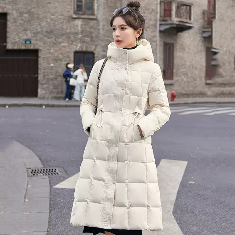 羽绒服女中长款2024冬季新款时尚保暖收腰显瘦洋气修身白鸭绒外套