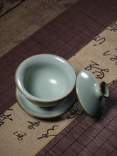 TUF4汝窑三才盖碗茶杯大号手工冰裂纹陶瓷单个不烫手泡茶功夫茶具