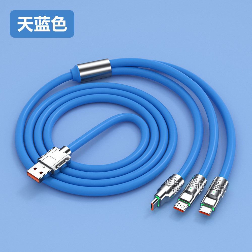 120W Bold 6A Super Fast Charge Three-in-One Data Cable Zinc Alloy Type-c Fast Charge Three in One Liquid Silicone