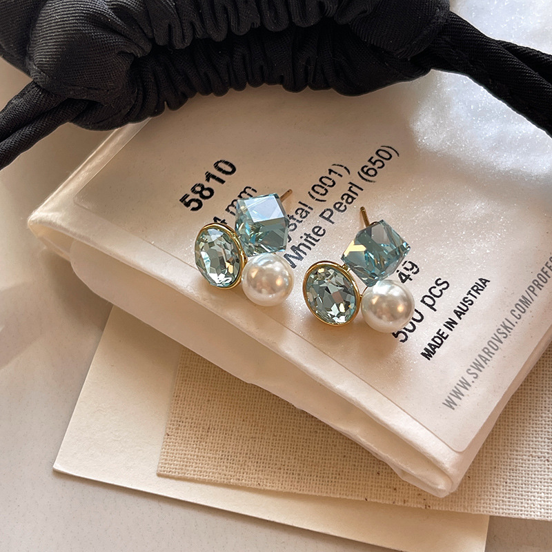 ornament niche high-grade pearl earrings eardrops s925 sterling silver needle sweet elegant blue crystal earrings for women