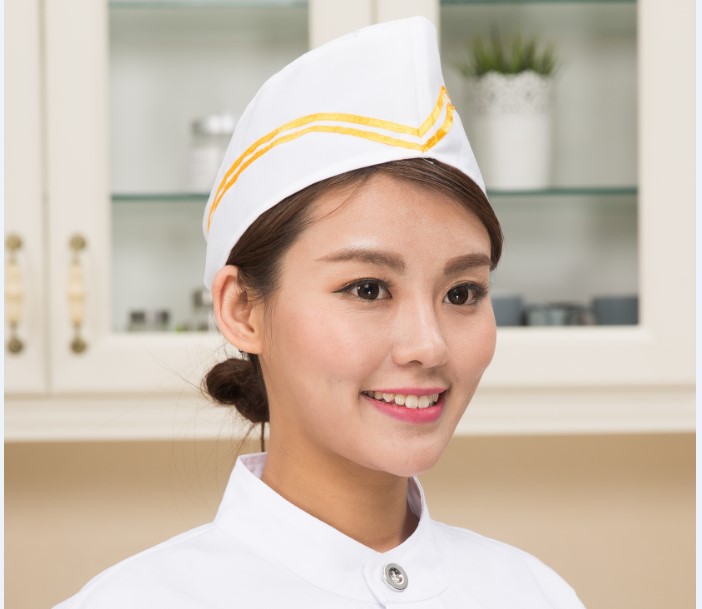 厨师帽 食堂餐厅工作帽 黄色边 现货供应 涤卡布料可洗水