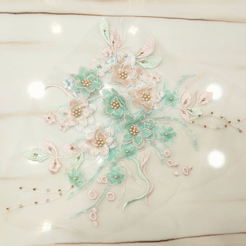 撞色民族风珠片刺绣蕾丝立体绣花diy网布钉珠亮片蕾丝辅料3d贴花