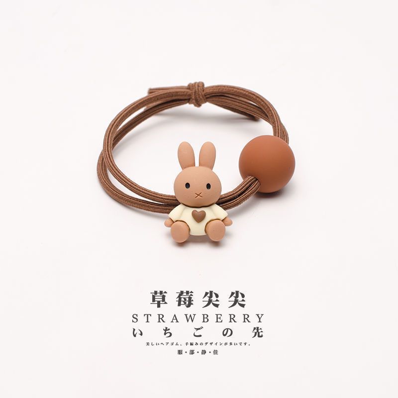 Cute Bunny High Ponytail Hair String Leather Cover Women's Hair Band with Wide and Thick Hair Tie Rubber Band Headdress