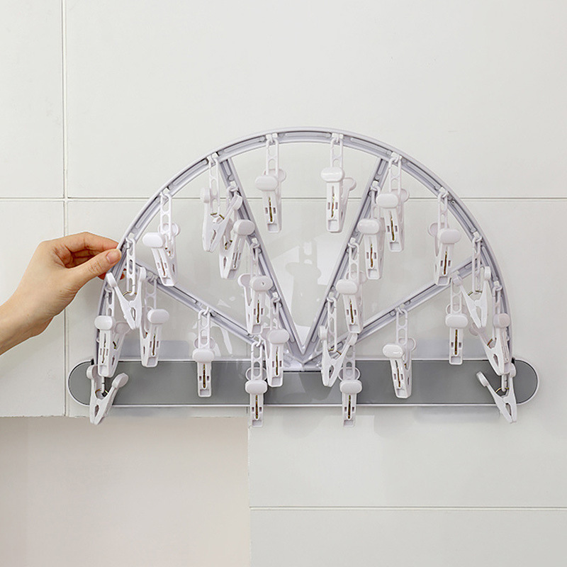 Punch-Free Wall-Mounted Multi-Functional Folding Drying Rack 24 Clips