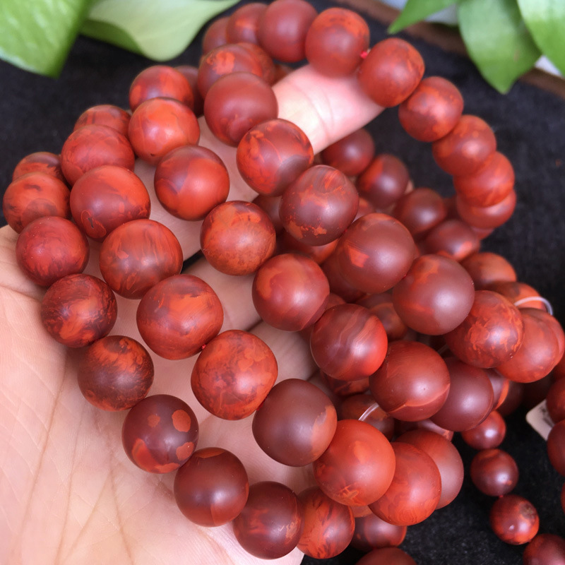 天然瓦西南红火焰纹老型珠手串哑光满肉南红手链直播货源厂家批发