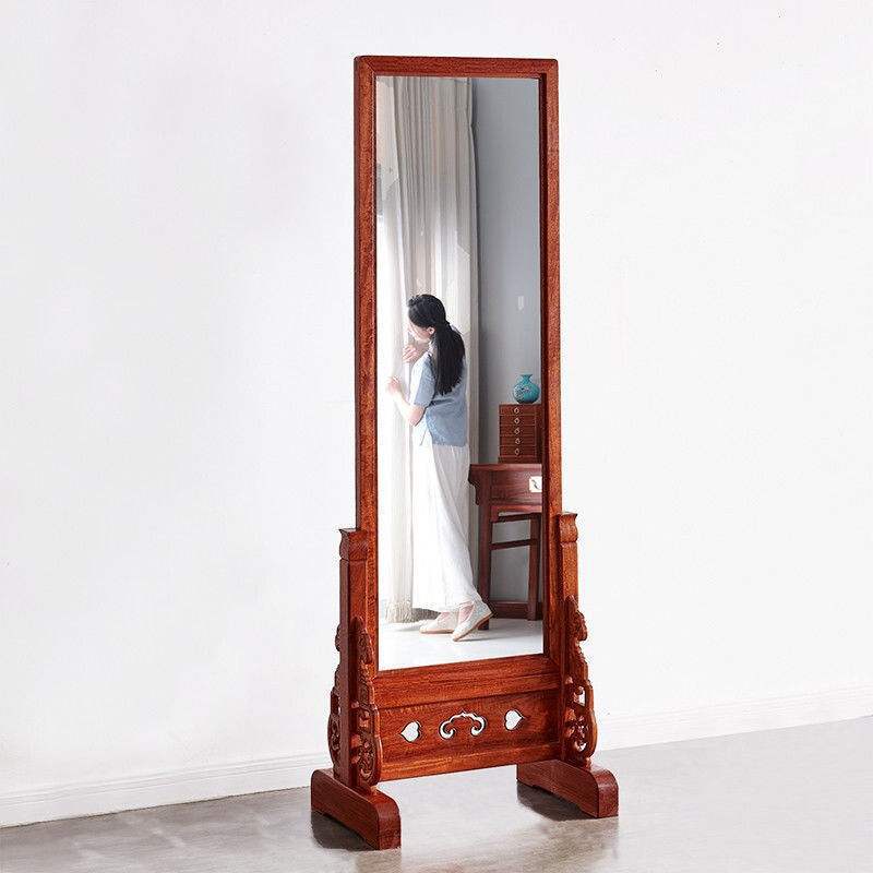 红木家具 缅甸花梨中式地镜式全身落地正衣镜 穿衣镜 别墅实木古