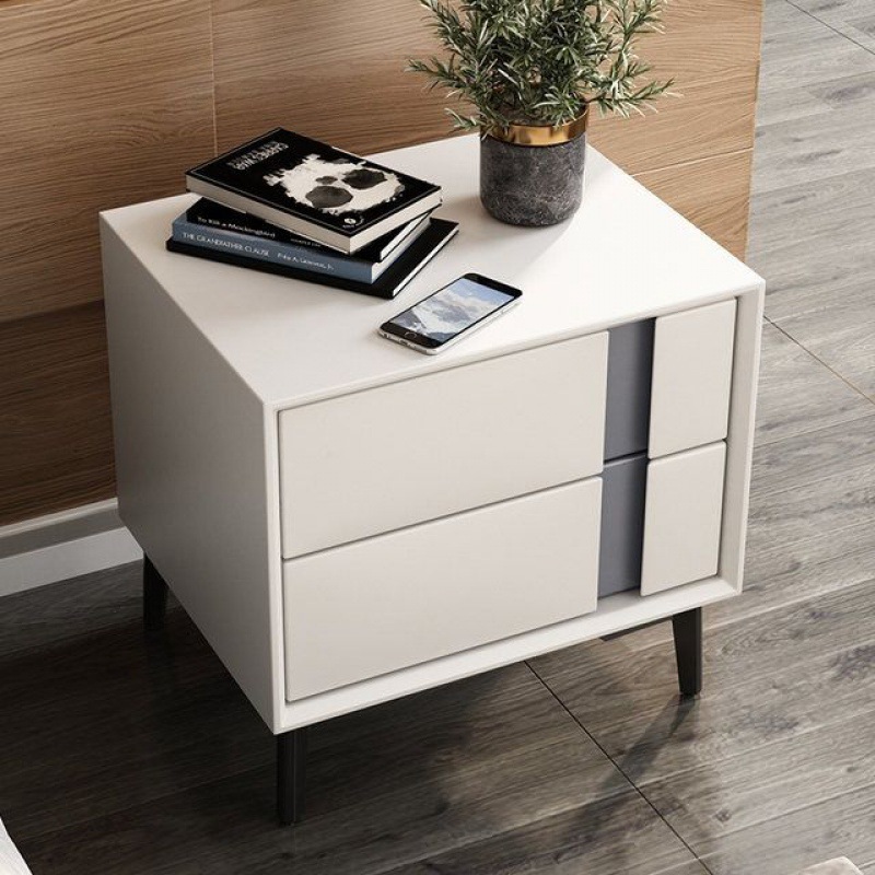 床头柜实木简约卧室极简小型小实木岩板网红新款床边柜工厂亚马逊