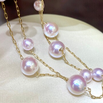 加厚链g18k金日本海水akoya珍珠项链 4-7mm灵动满天星珍珠锁骨链