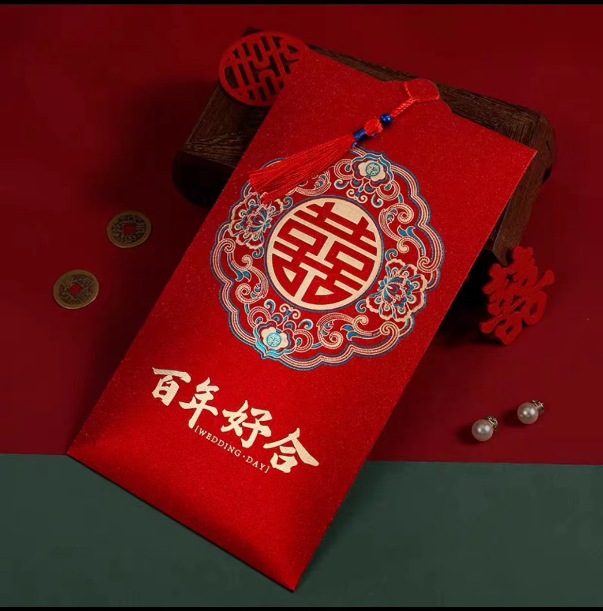 New Wedding Chinese Character Xi Chinese Red Envelope Li Wei Seal Wedding Door Blocking Wedding Supplies Collection Large Tassel Red Pocket for Lucky Money