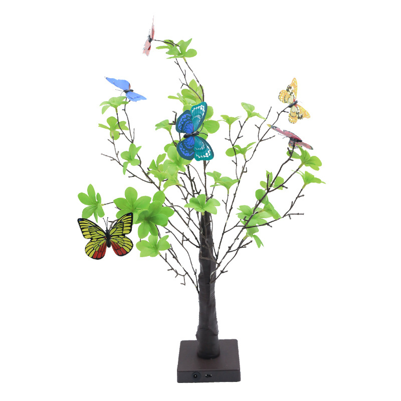 New Cross-Border 2024led Simulation Deadwood Butterfly Clock Hanging Leaf Green Festival Atmosphere Background Luminous Small Tree Light