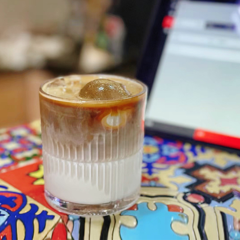 复古玻璃杯美式冰咖啡杯ins风餐厅拿铁杯创意果汁杯冰球威士忌杯