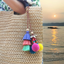 复古民族风包包挂饰波西米亚海洋风手工DIY编织毛球贝壳流苏挂件