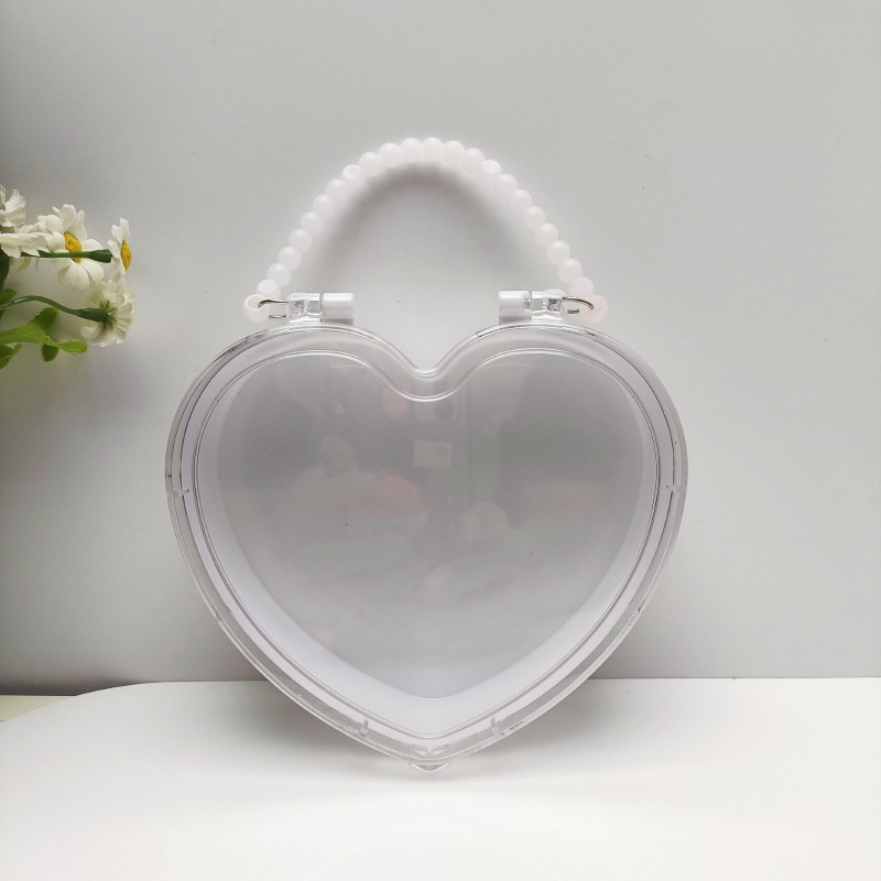 New Lady's Heart-Shaped Semi-Transparent Handbag Children's Handmade DIY Main Body Ornament Storage Box Heart-Shaped Jewelry Bag