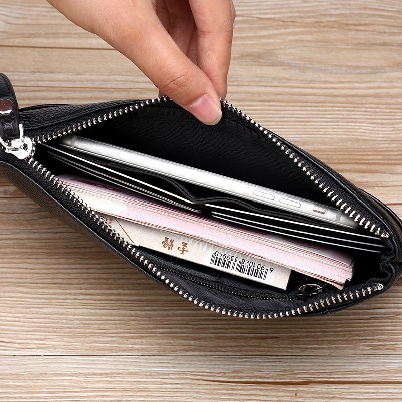 Men's Bag 2022 New First Layer Cowhide Men's Wallet Long and Simple Zipper Handheld Mobile Phone Bag Wallet