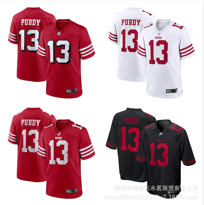 nfl49ers旧金山 49 人队 普迪purdy#13号橄榄球服刺绣版外贸批发