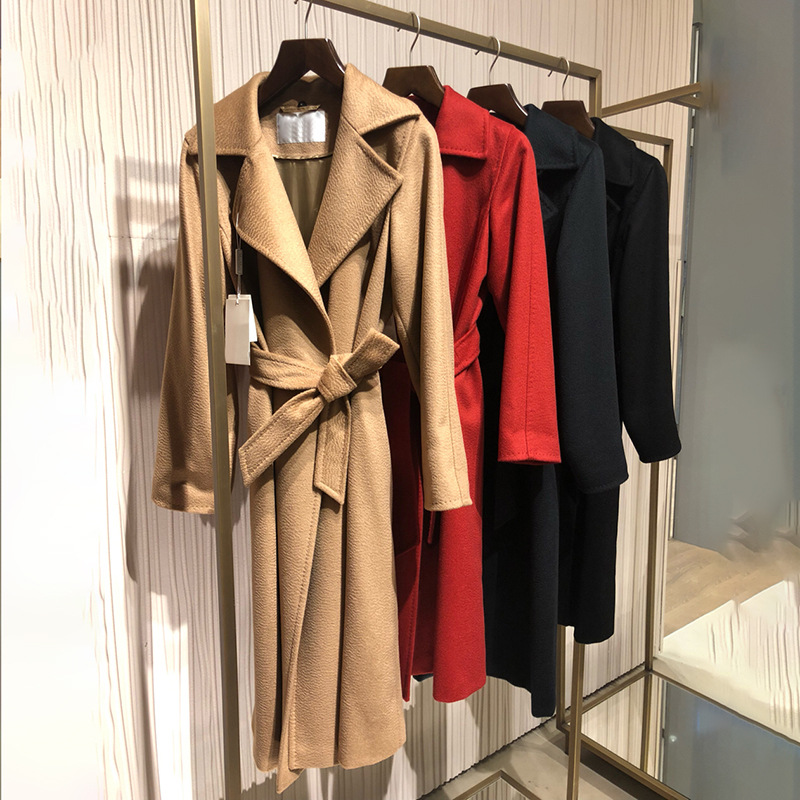 骆-驼绒毛呢外套中长款m家manuela水波纹羊绒大衣羊毛驼色正确版