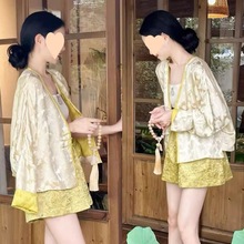 新中式国风黄色盘扣外套上衣短裤两件套轻熟风春季女装2024年新款