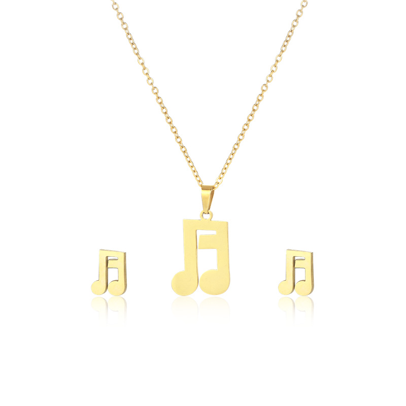 Necklace Set Temperament Note Necklace Hollow Music Symbol Eardrops Stud Earrings Women's Stainless Steel Jewelry Three-Piece Set
