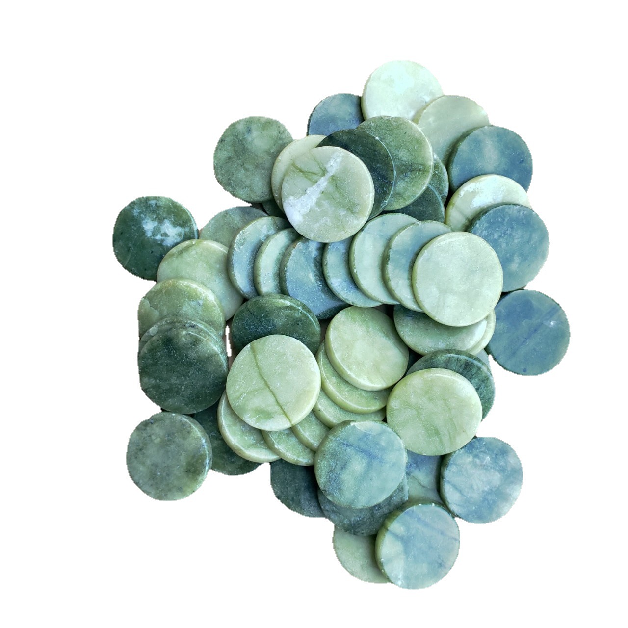 供应抛光玉石片25mm 抱枕枕头床垫坐垫用绿色抛光a货玉石片