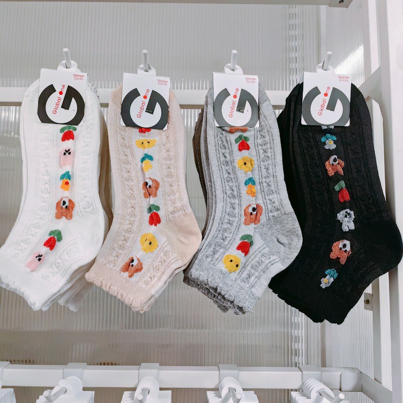 花边袜子韩国东大门女袜春夏浮雕小熊花朵甜美休闲棉袜木耳边短袜