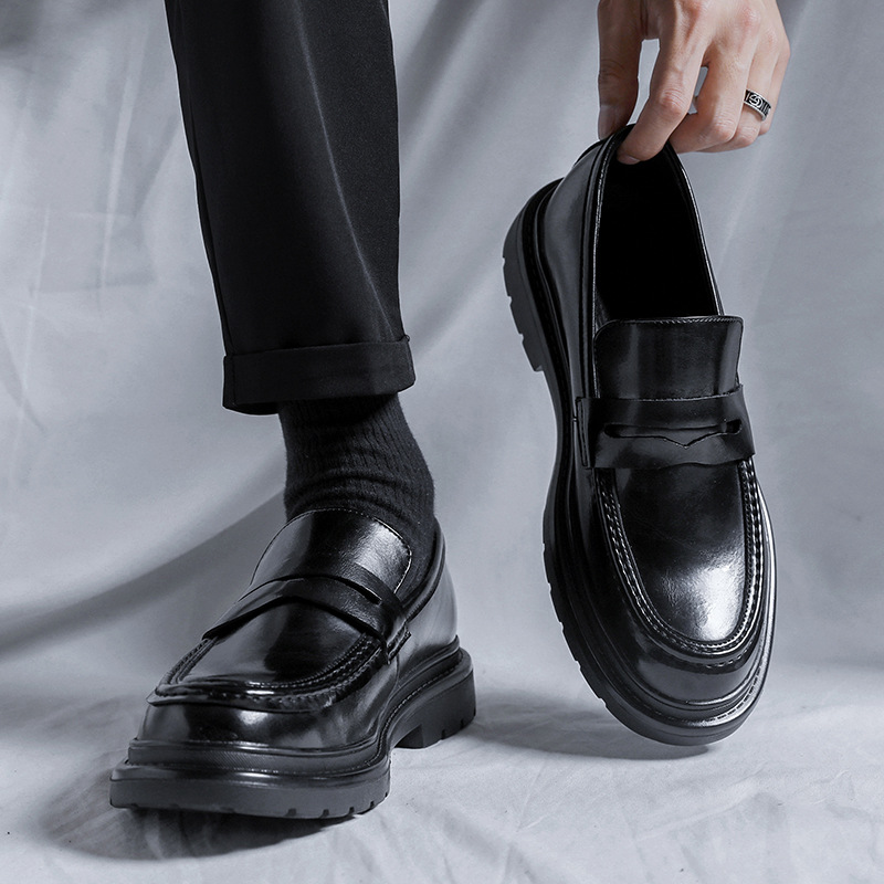 皮鞋男士夏季新款一脚蹬休闲商务正装乐福鞋英伦风黑色软底豆豆鞋