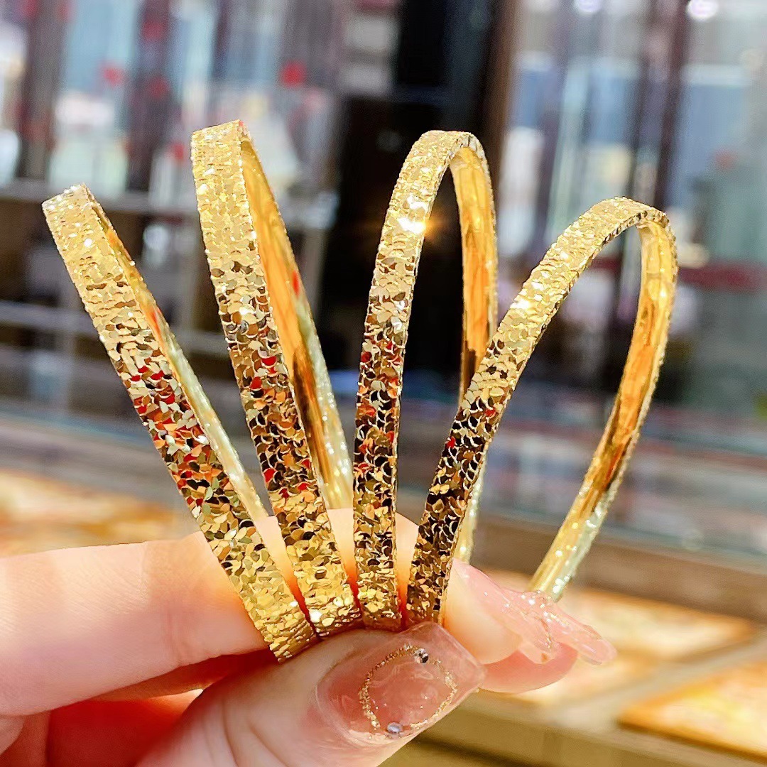 碎碎冰黄金手镯爆款百搭足金999新款送女友爆闪金镯子直播工厂批