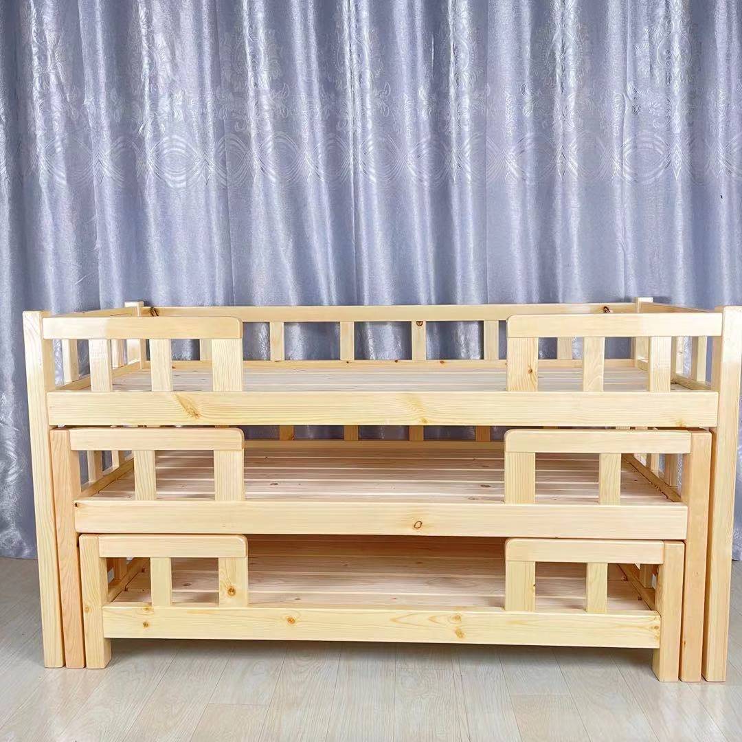 幼儿园木质拖拉床三层子母床可拆装有挡板宝宝床儿童床厂家批发
