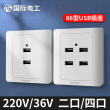 二位四位USB插座面板 86型明装暗装墙壁开关插座 220V36V转5V电源