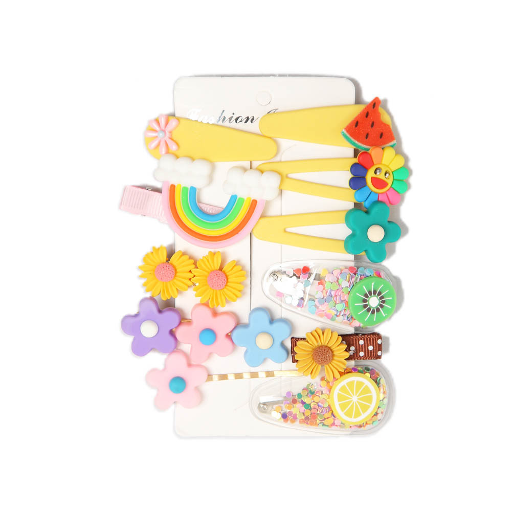 New Korean Style Children's Barrettes Girls' Cute Sweet Side Clip Bang Clip Flower Rainbow Baby Cropped Hair Clip Barrettes Suit