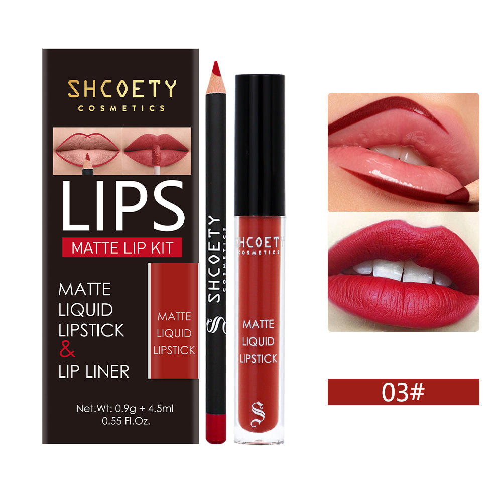 Shcoety Cross-Border 12-Color Matte Lip Liner Lip Glaze Set Nude No Stain on Cup Lipstick Long-Lasting Matte Wholesale