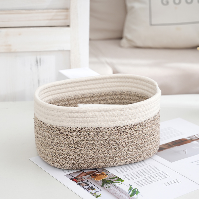 Simple Ins Style Three-Piece Hand-Woven Cotton Rope Storage Baskets Desktop Cosmetics Storage Basket