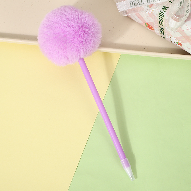 Cute Rabbit Hair Fur Ball Pen Student Decompression Cute Plush Ballpoint Pen Minimalist Creative Candy Color Graduation Gift Pen