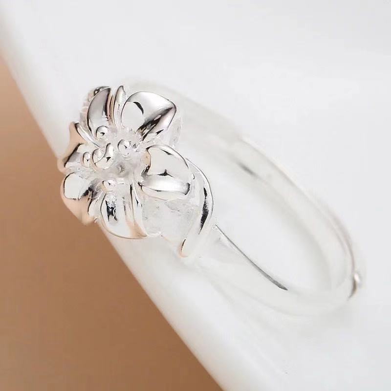银佳银饰 足银990 花卉百合花戒指 简约时尚玫瑰花 一件代发