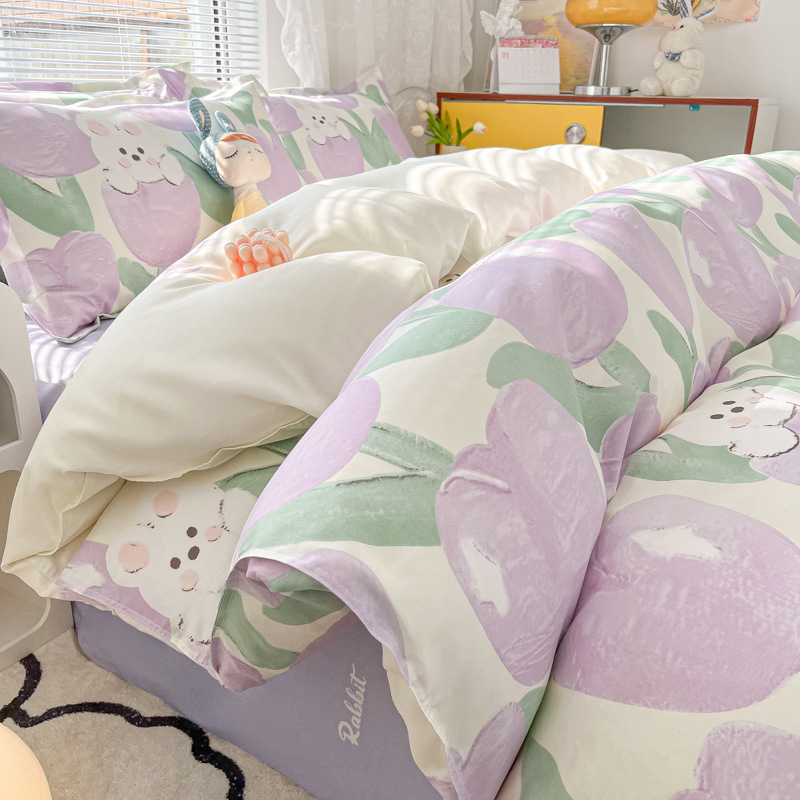 2023 Spring Fresh Bed Sheet Four-Piece Set Wholesale Nantong Quilt Cover Ins Style Beddings Quilt Cover Three-Piece Set