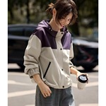 防风女春秋冲锋衣外套宽松拼接时尚连帽2025新款夹克连帽韩版休闲