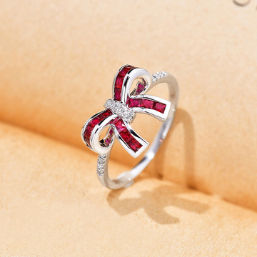 无边镶天然彩宝红宝石鸽血红蝴蝶结18k首饰黄金戒指足金高端定制