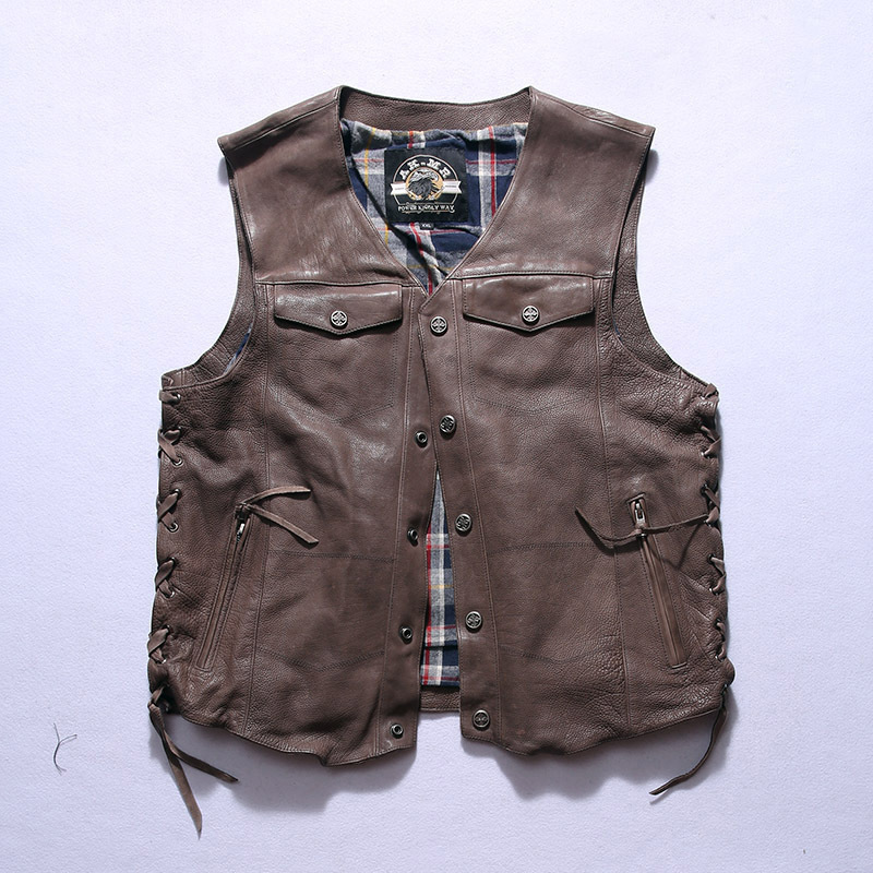 哈雷背心立领越野植鞣山羊皮马甲男 摇滚复古机车真皮-阿里巴巴