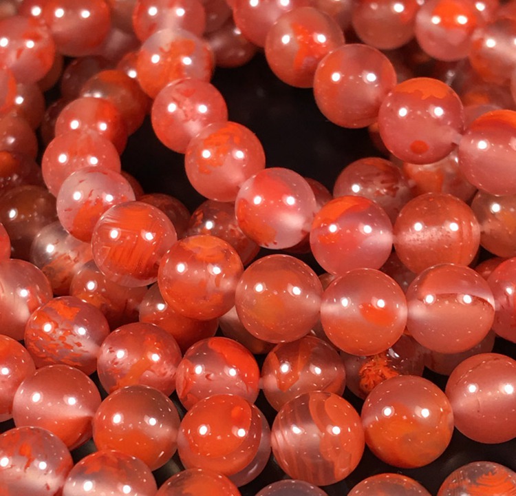 川料南红佛珠手串冰飘鸡血飘花火焰纹108多圈手链直播货源批发