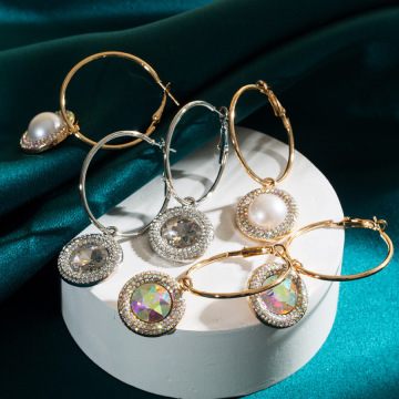 跨境批发新款珍珠玻璃钻耳钩耳环女士豪华轻奢小众设计高级感耳饰