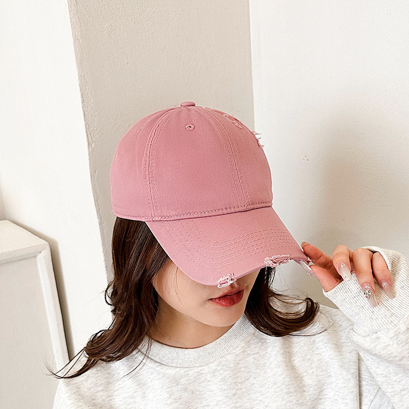 Ripped Soft Top Hat Men and Women Couple Characteristic Peaked Cap Casual All-Match Big Head Circumference Hat Retro Glossy Hat